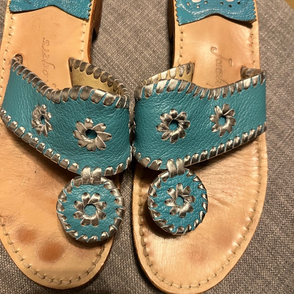 Jack Rogers hard to find turquoise blue with silver accent sandals size 6